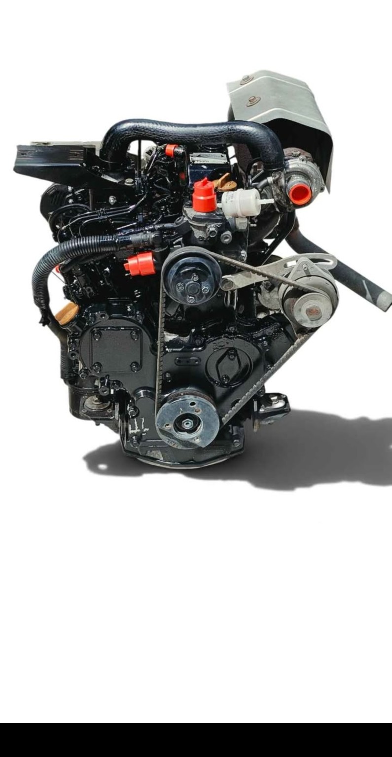 Actual Yanmar 3TNV84HT turbo diesel engine, front and turbocharger view